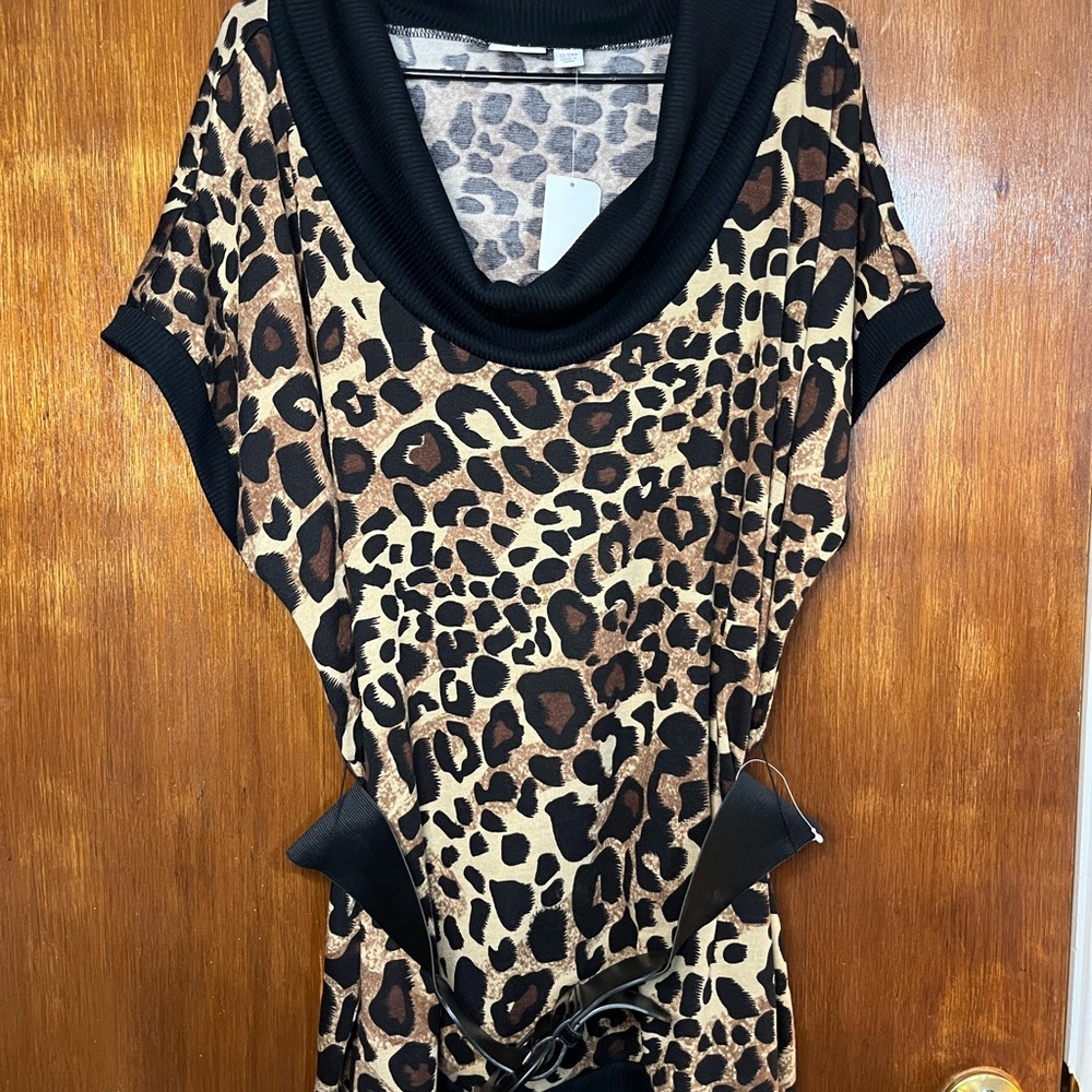 NWT Cato Animal Print Cowl Neck Tunic w/ Belt